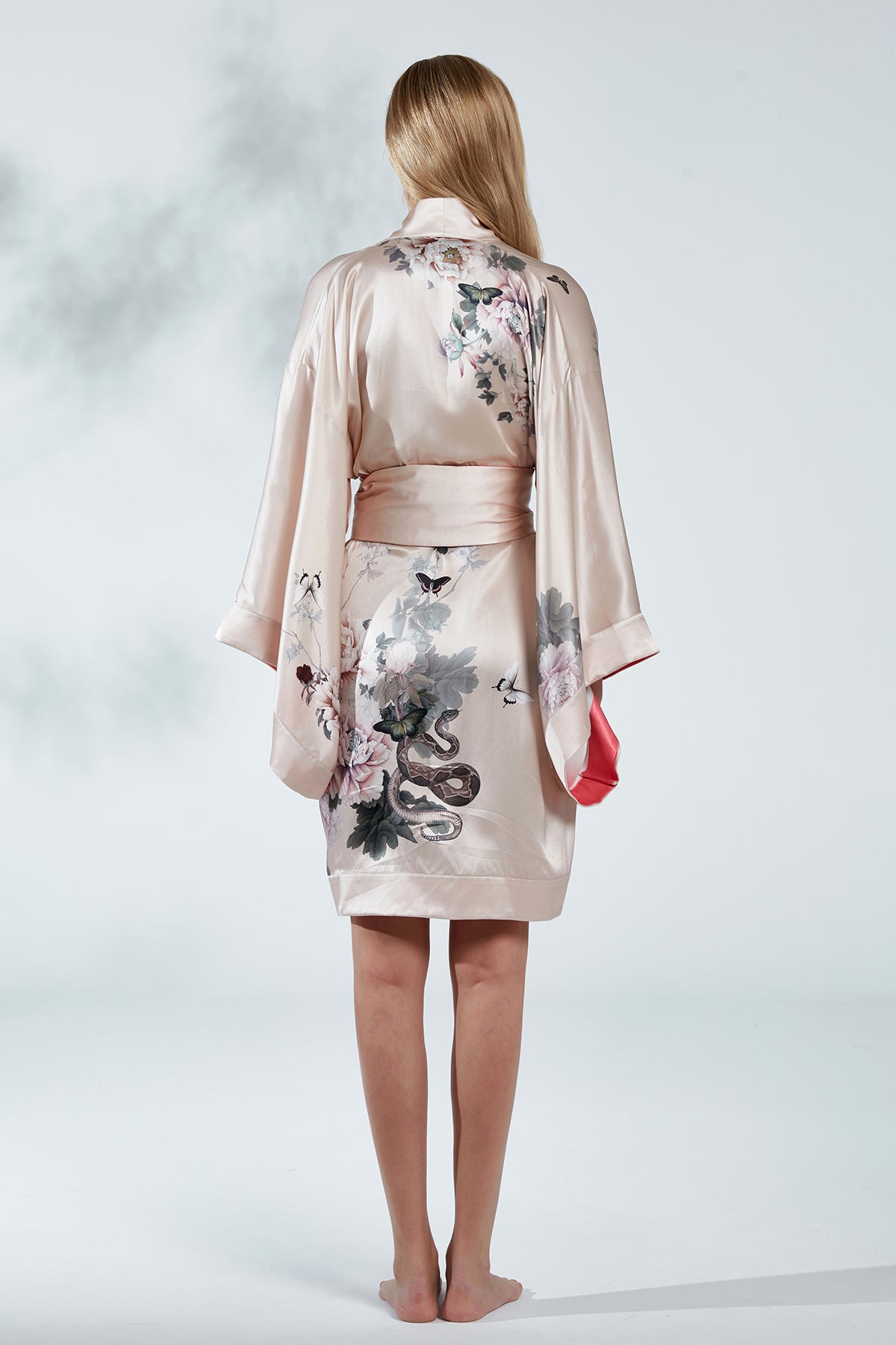 Silk Kimono Dressing Gown Pink | Fleur Japonaise