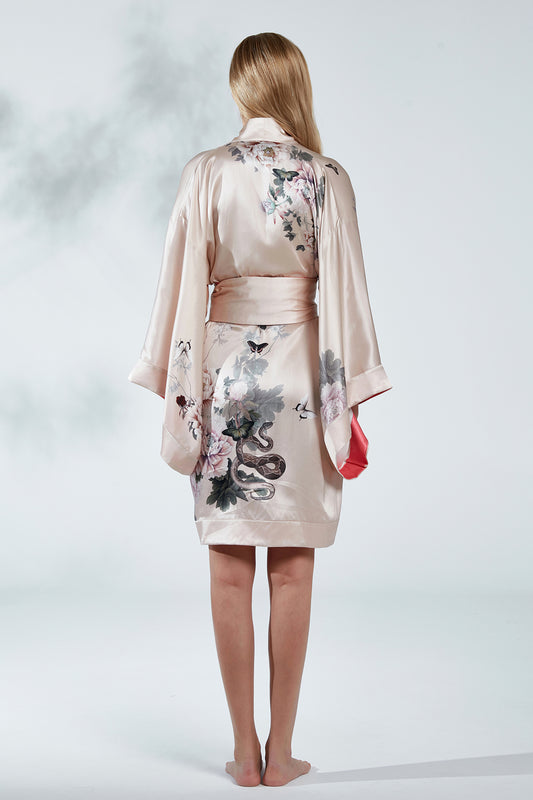 Silk Kimono Dressing Gown Pink | Fleur Japonaise