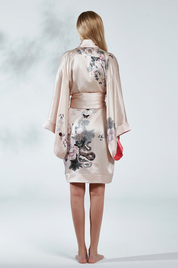 Silk Kimono Dressing Gown Pink | Fleur Japonaise