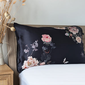 Mulberry Silk Pillowcase Black | Fleur Japonaise