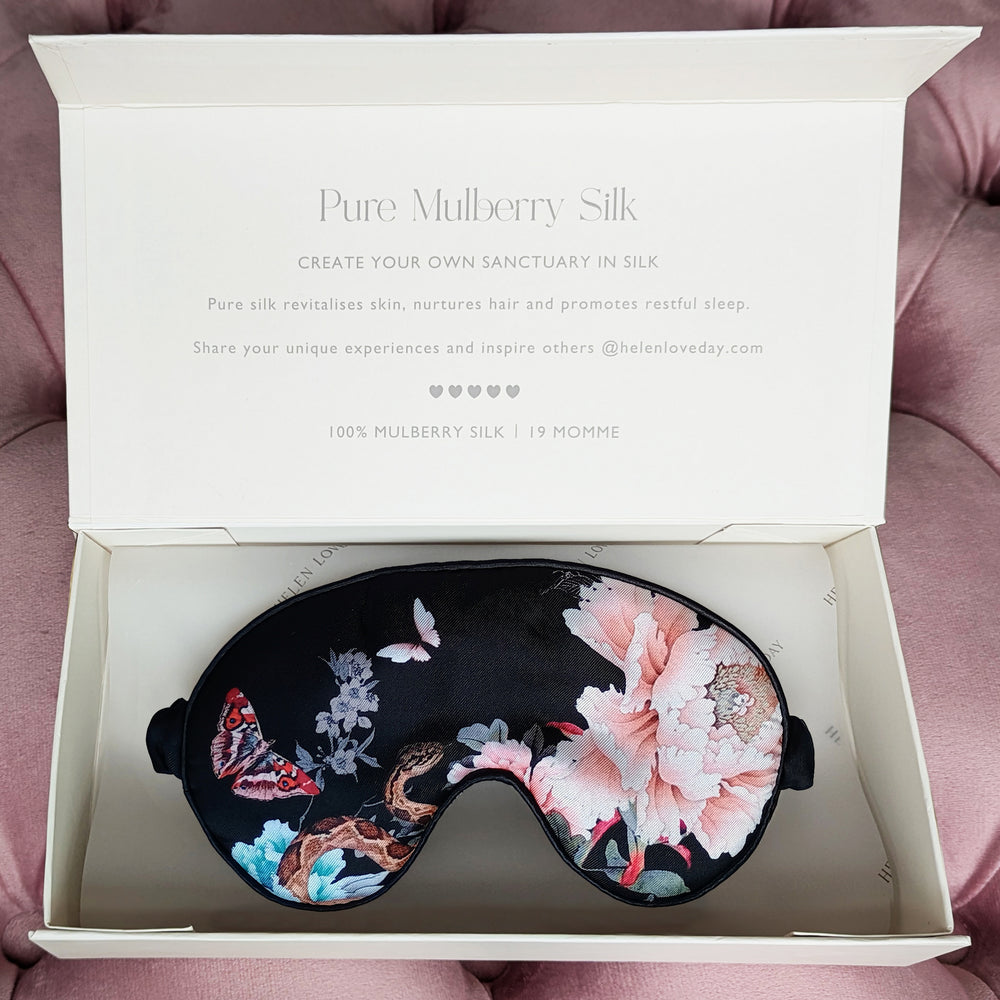Silk Eye Mask Gift Box Black | Royal Peacock