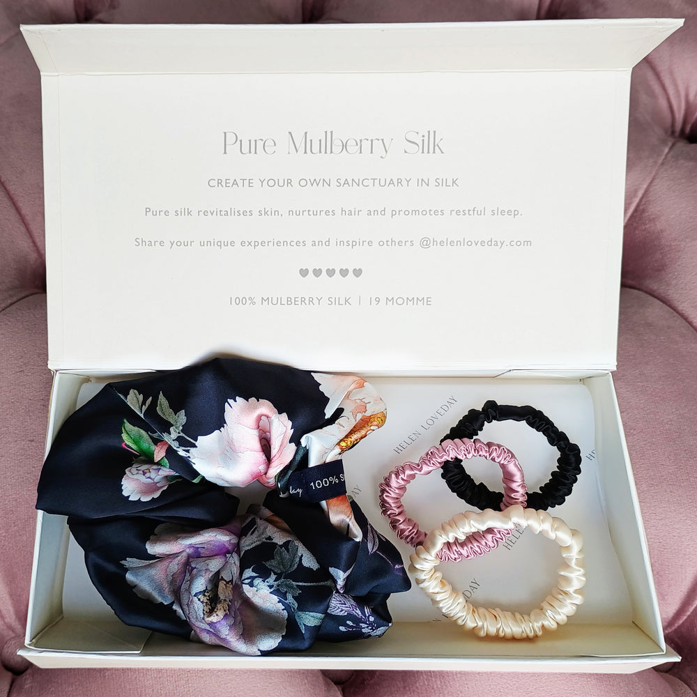 Hair Scrunchie Gift Box | Skinny Pink, Cream, Black | Maxi Fleur Japonaise