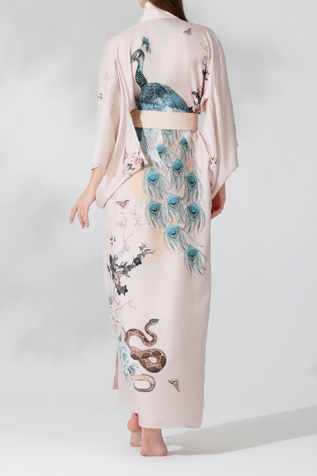 Silk Kimono Dressing Gown Royal Peacock | Pink Kimonos from helenloveday for 345