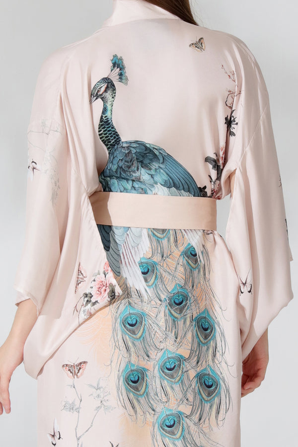 Silk Kimono Dressing Gown Royal Peacock | Pink Kimonos from helenloveday for 345