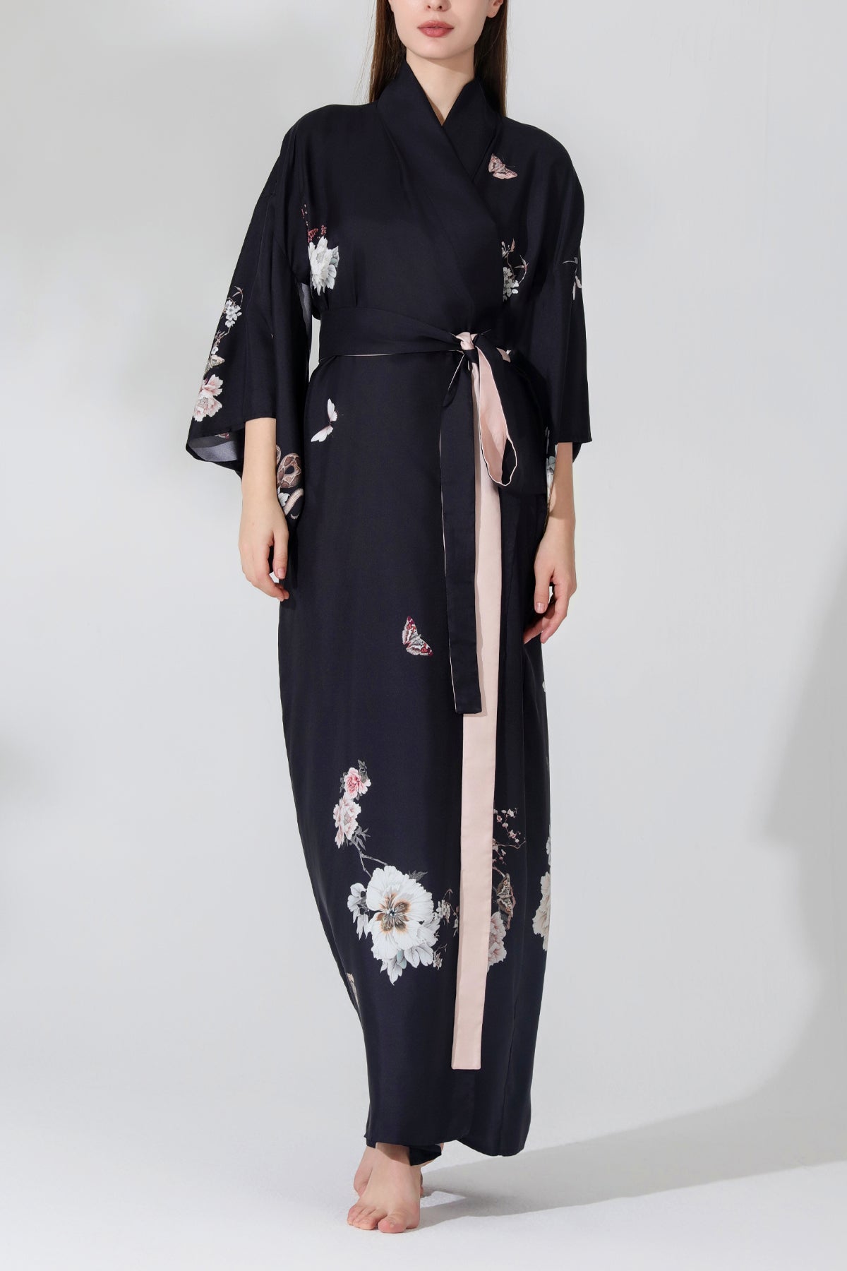 Silk Kimono Dressing Gown Royal Peacock | Black kimono from helenloveday for 345