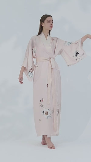 Silk Kimono Dressing Gown Pink | Royal Peacock