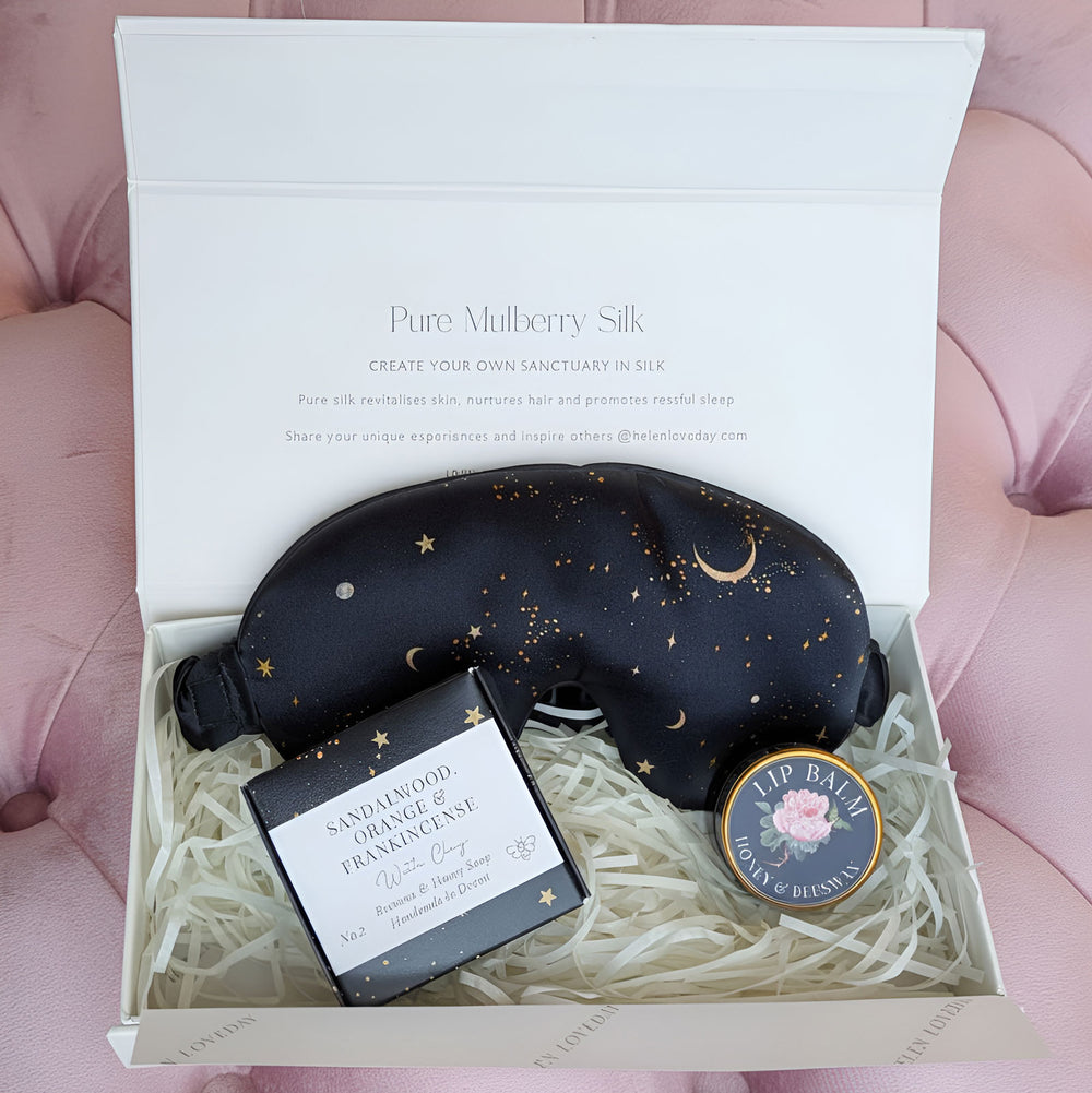 Silk Sleep Gift Set | Luxury Eye Mask, Lip Balm & Soap | Star & Moon