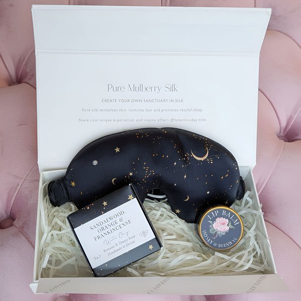 Silk Sleep Gift Set | Luxury Eye Mask, Lip Balm & Soap | Star & Moon