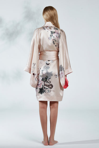 Silk Kimono Dressing Gown Pink | Fleur Japonaise