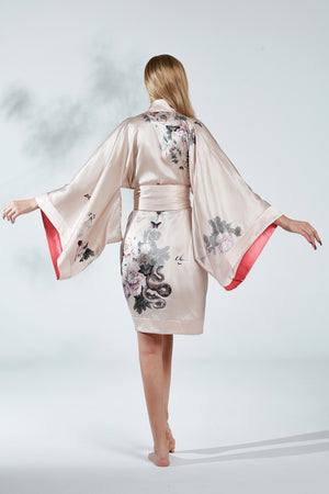 Silk Kimono Dressing Gown Pink | Fleur Japonaise