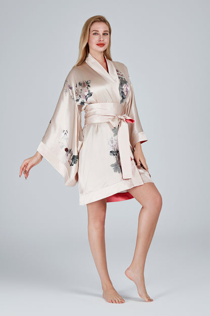Silk Kimono Dressing Gown Pink | Fleur Japonaise