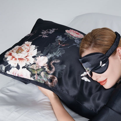Silk Pillowcase Black | Fleur Japonaise
