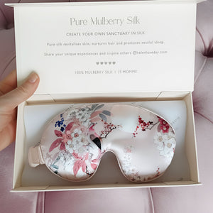 Silk eye mask with floral design in a branded box