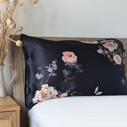 Silk Pillowcase Black | Fleur Japonaise