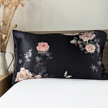 Silk Pillowcase Black | Fleur Japonaise