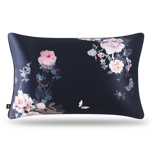 Mulberry Silk Pillowcase Black | Fleur Japonaise