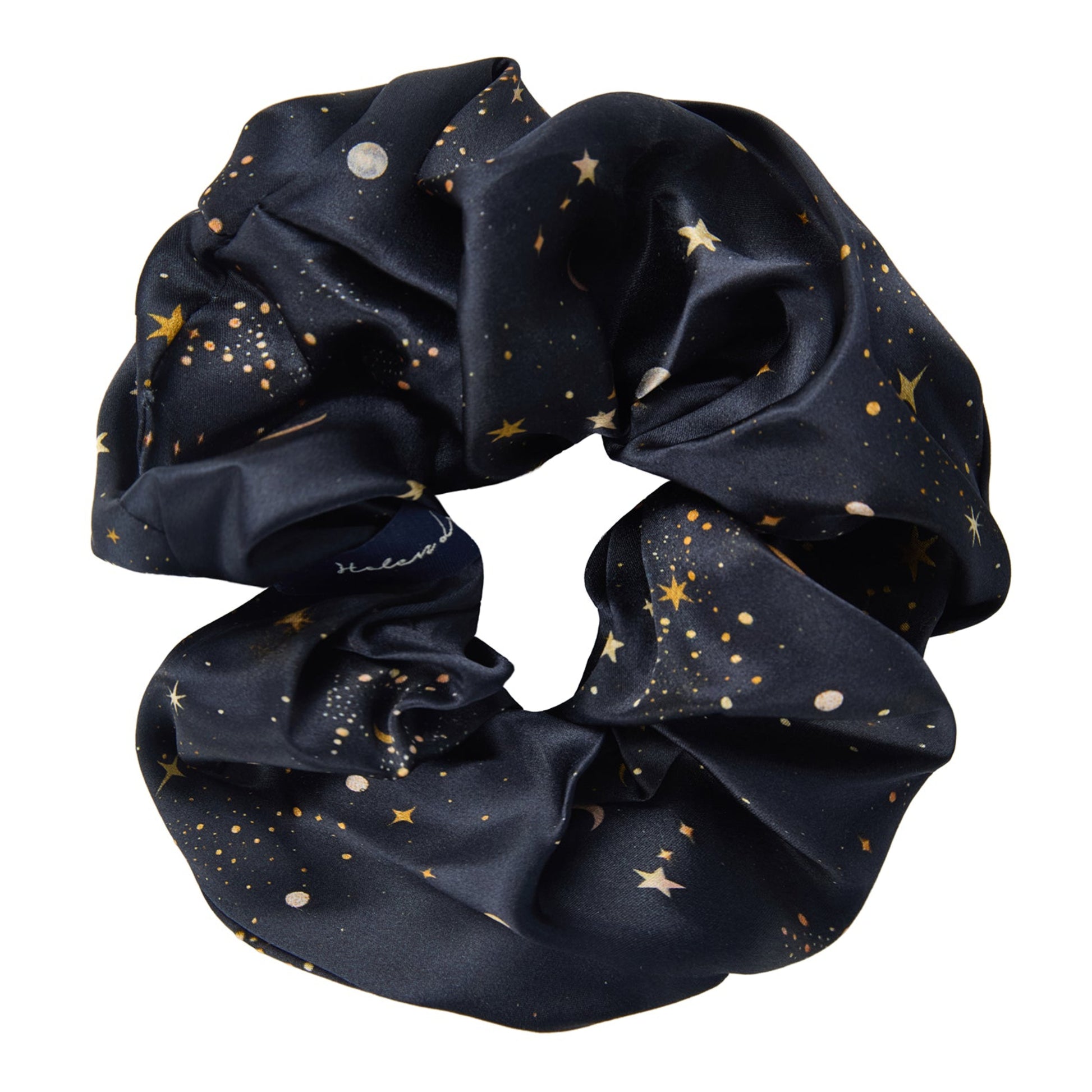 Navy blue scrunchie with star pattern on a white background