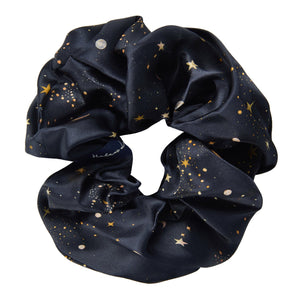 Navy blue scrunchie with star pattern on a white background