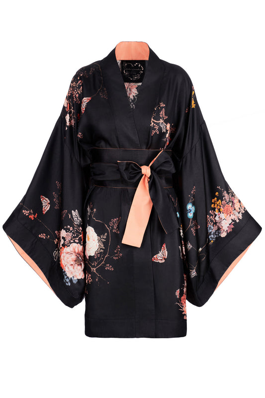 Silk Kimono Dressing Gown | Black