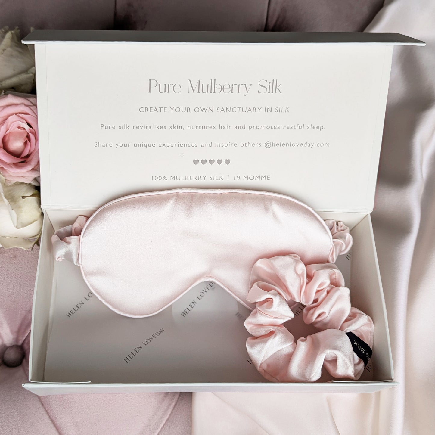 Silk Eye Mask / Hair Scrunchie Gift Box Pink