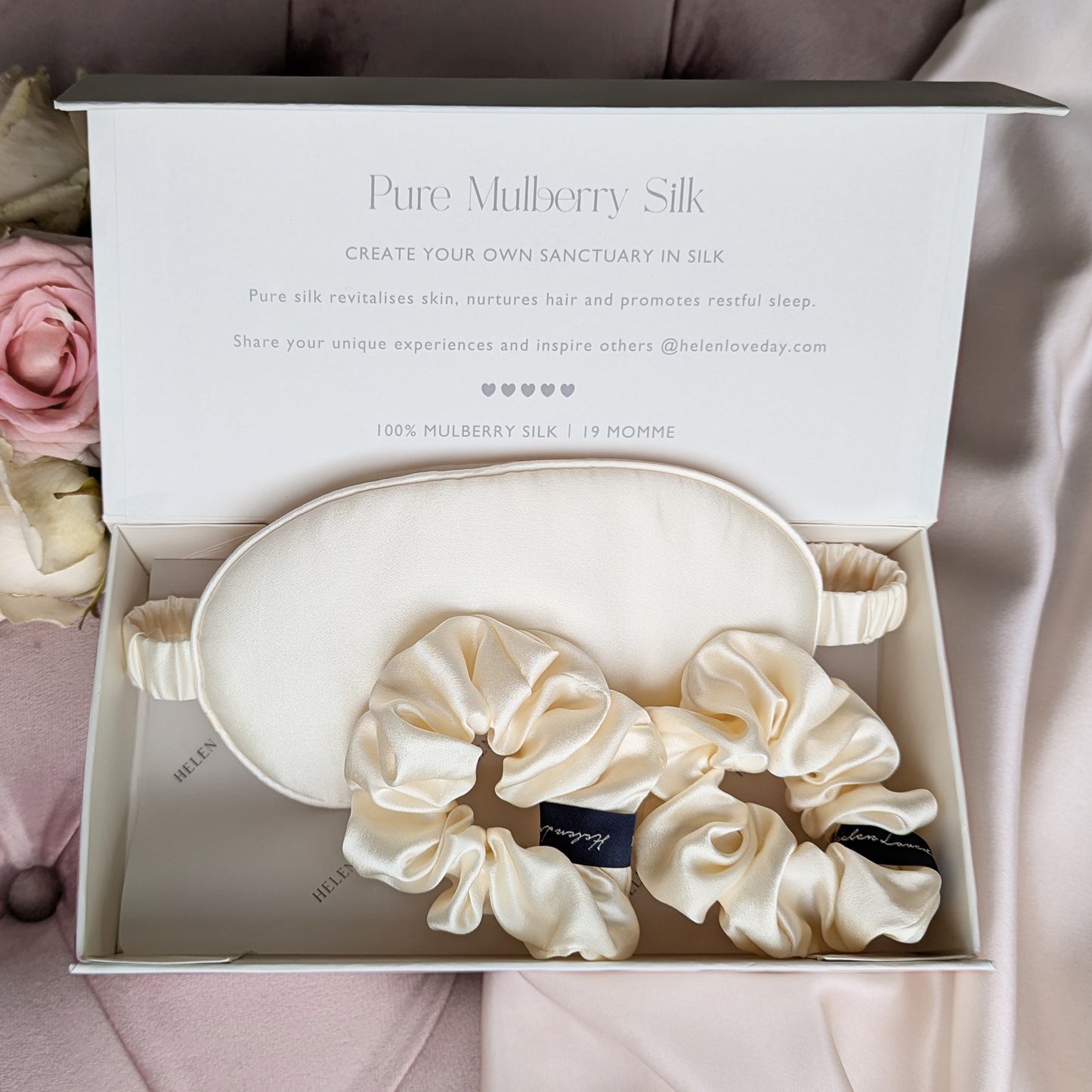 Silk Eye Mask / Hair Scrunchie Gift Box | Cream