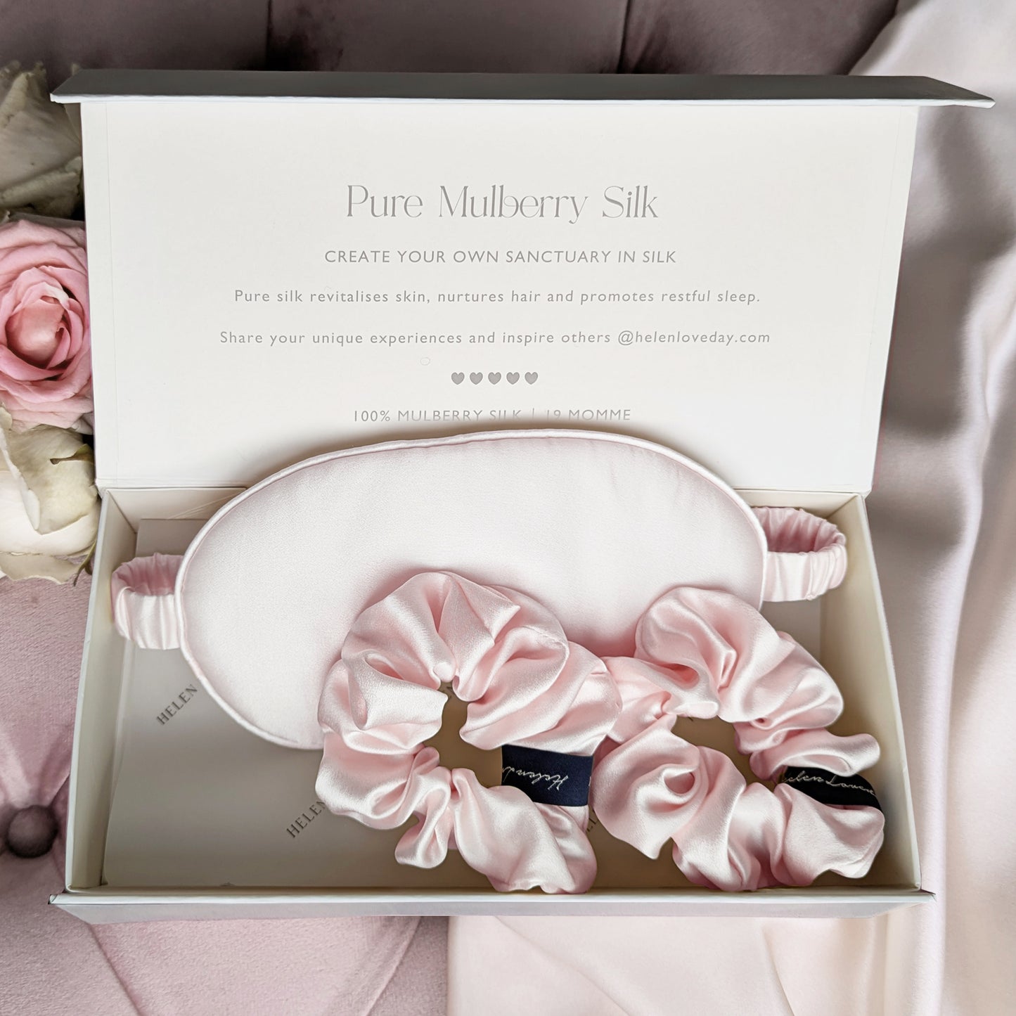 Silk Eye Mask / Hair Scrunchie Gift Box Pink