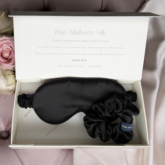 Silk Eye Mask / Hair Scrunchie Gift Box Black