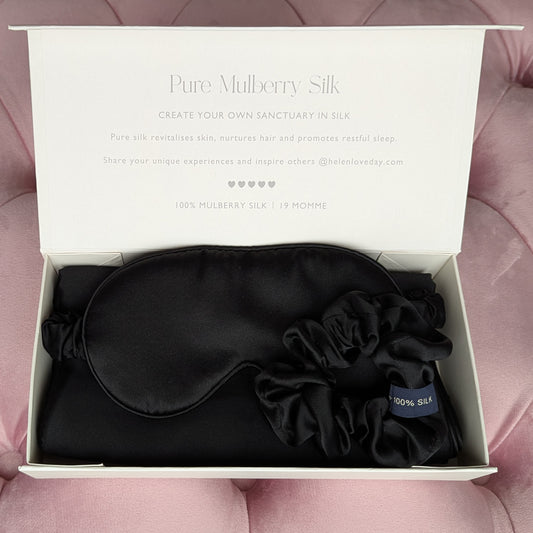 Silk Pillowcase, Eye Mask & Hair Scrunchie Gift Box | Black