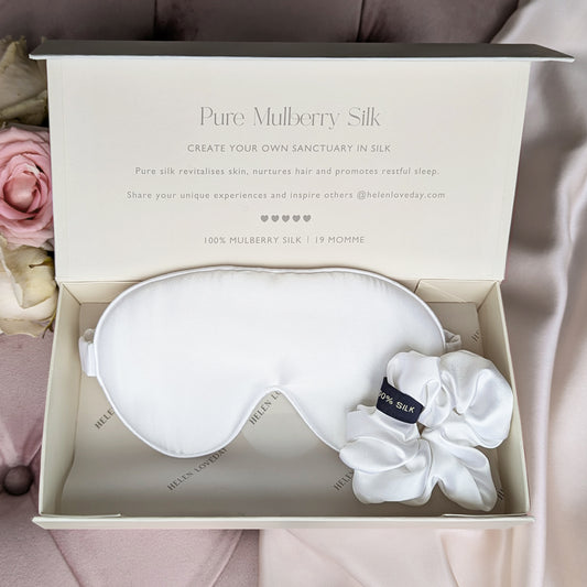 Silk Eye Mask / Hair Scrunchie Gift Box | Bridal White