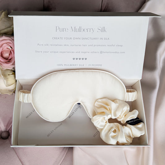 Silk Eye Mask / Hair Scrunchie Gift Box | Cream