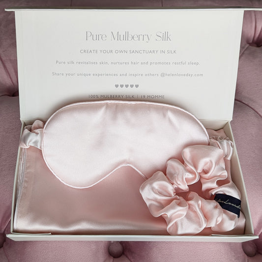 Silk Pillowcase, Eye Mask & Hair Scrunchie Giftbox | Pink