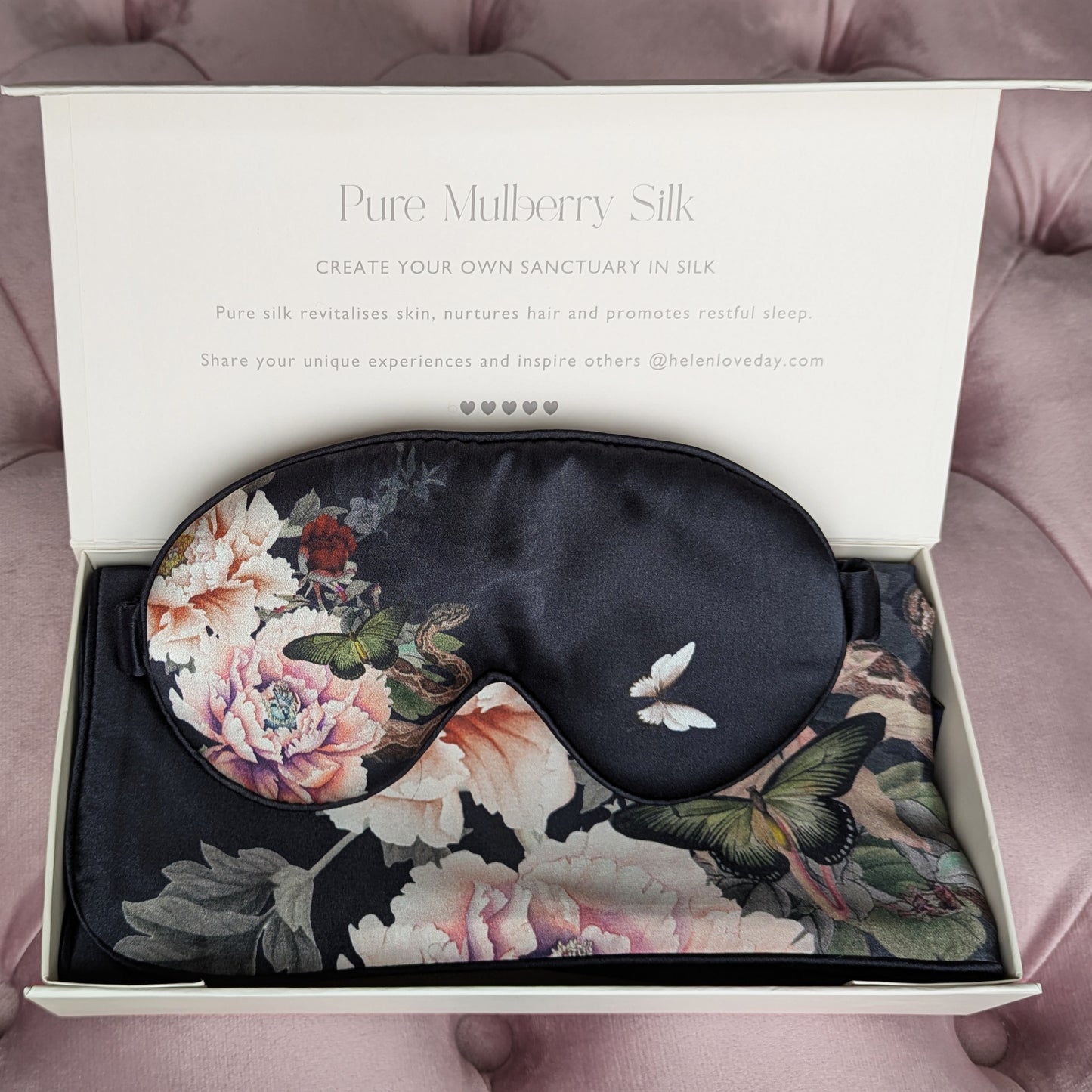 Silk Pillowcase & Eye Mask Giftset Black | Fleur Japonaise