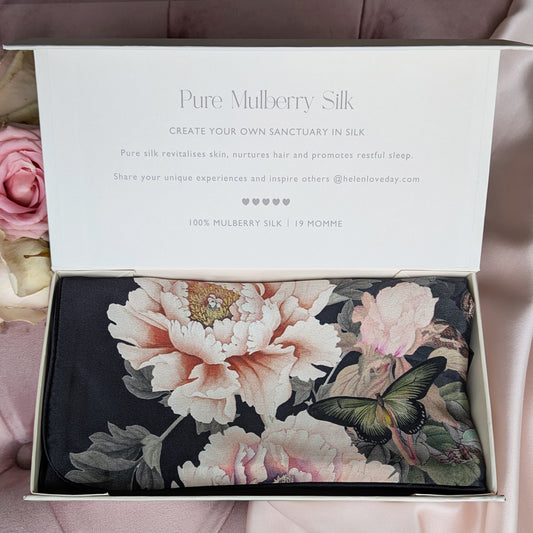 Silk Pillowcase Giftbox Black | Fleur Japonaise