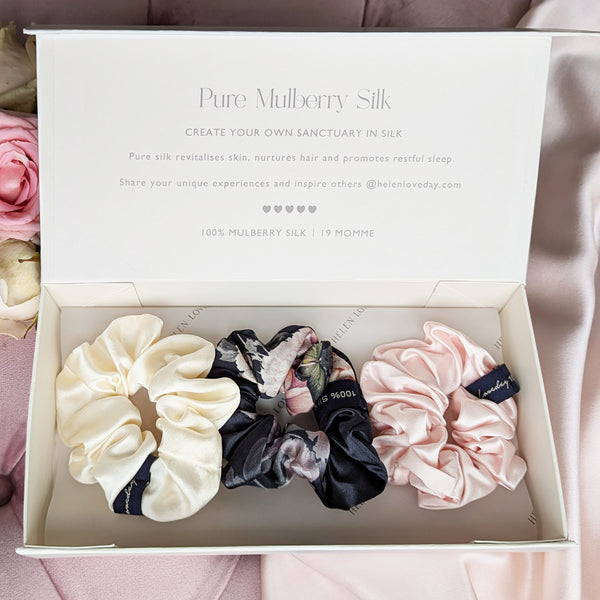 Hair Scrunchie Gift Box | Pink, Cream, Fleur Japonaise Black