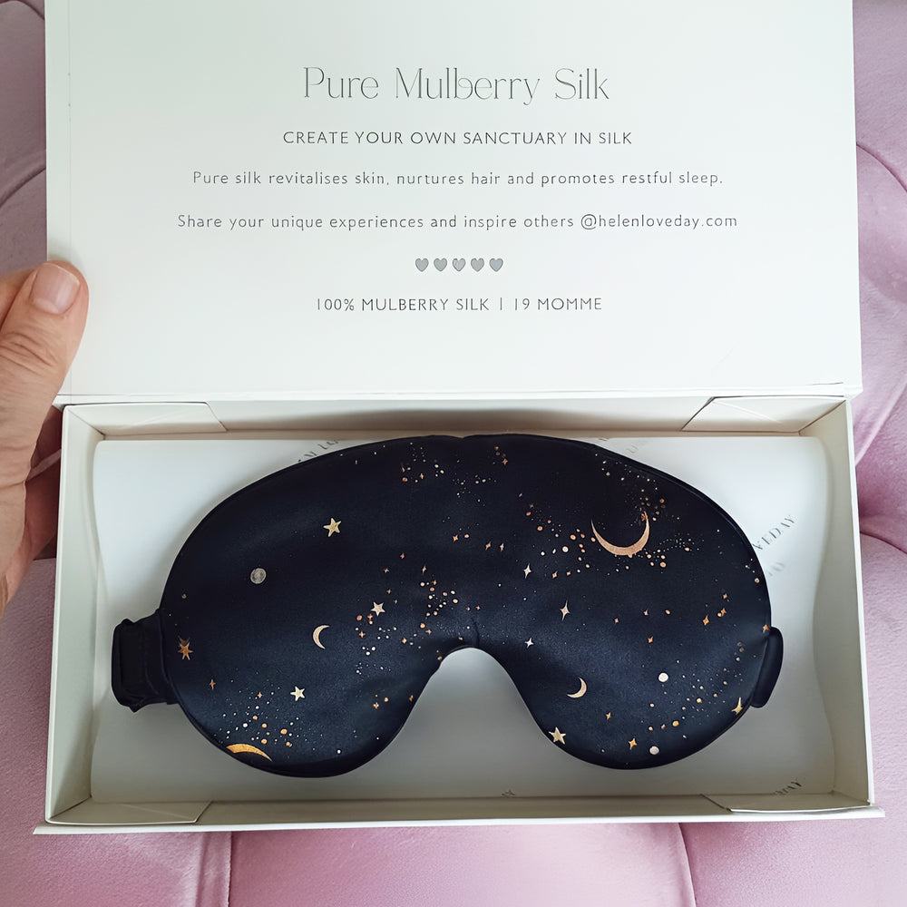 Silk Eye Mask Gift Box Navy | Star & Moon