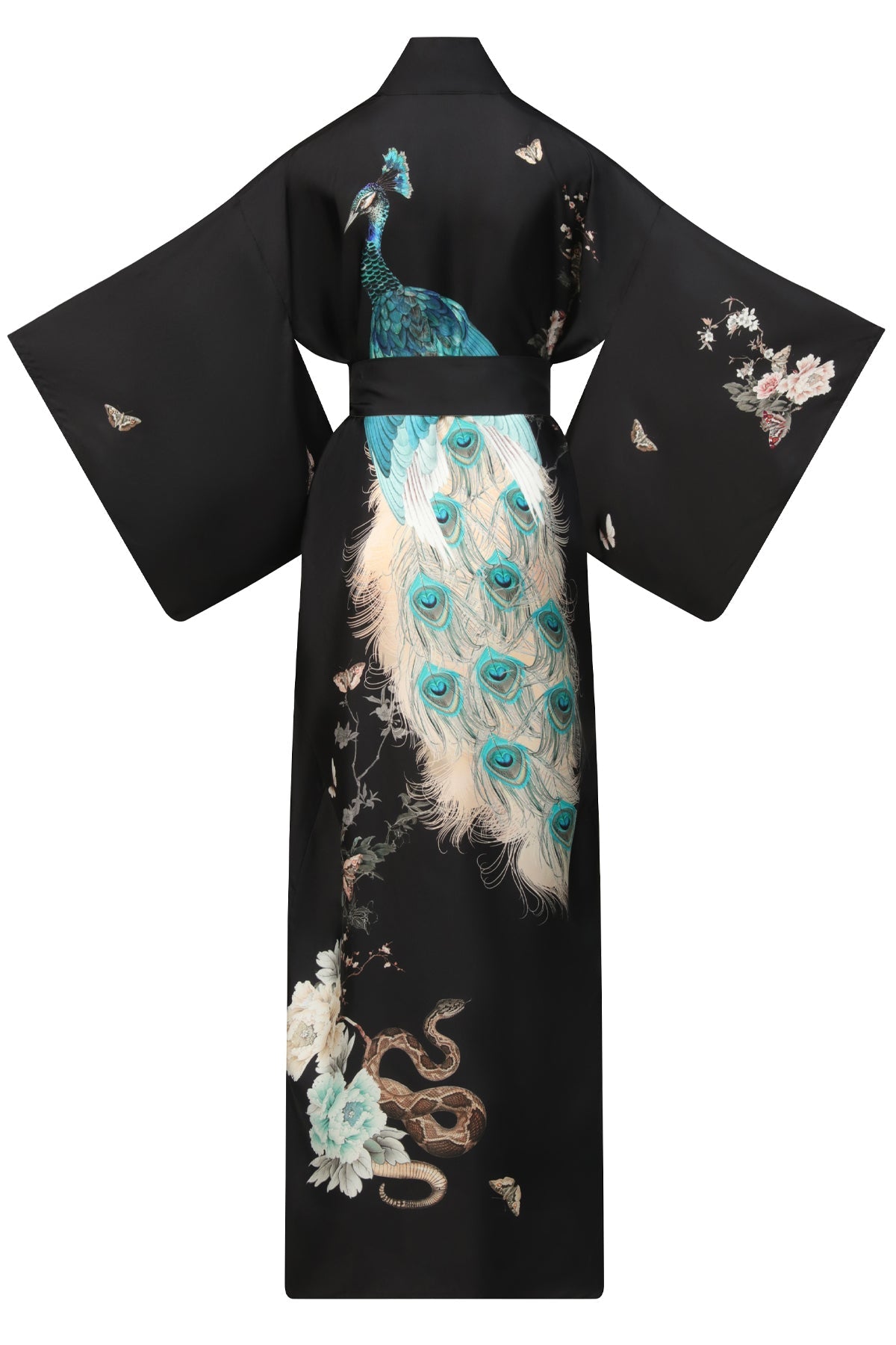 Silk Kimono Dressing Gown Royal Peacock | Black