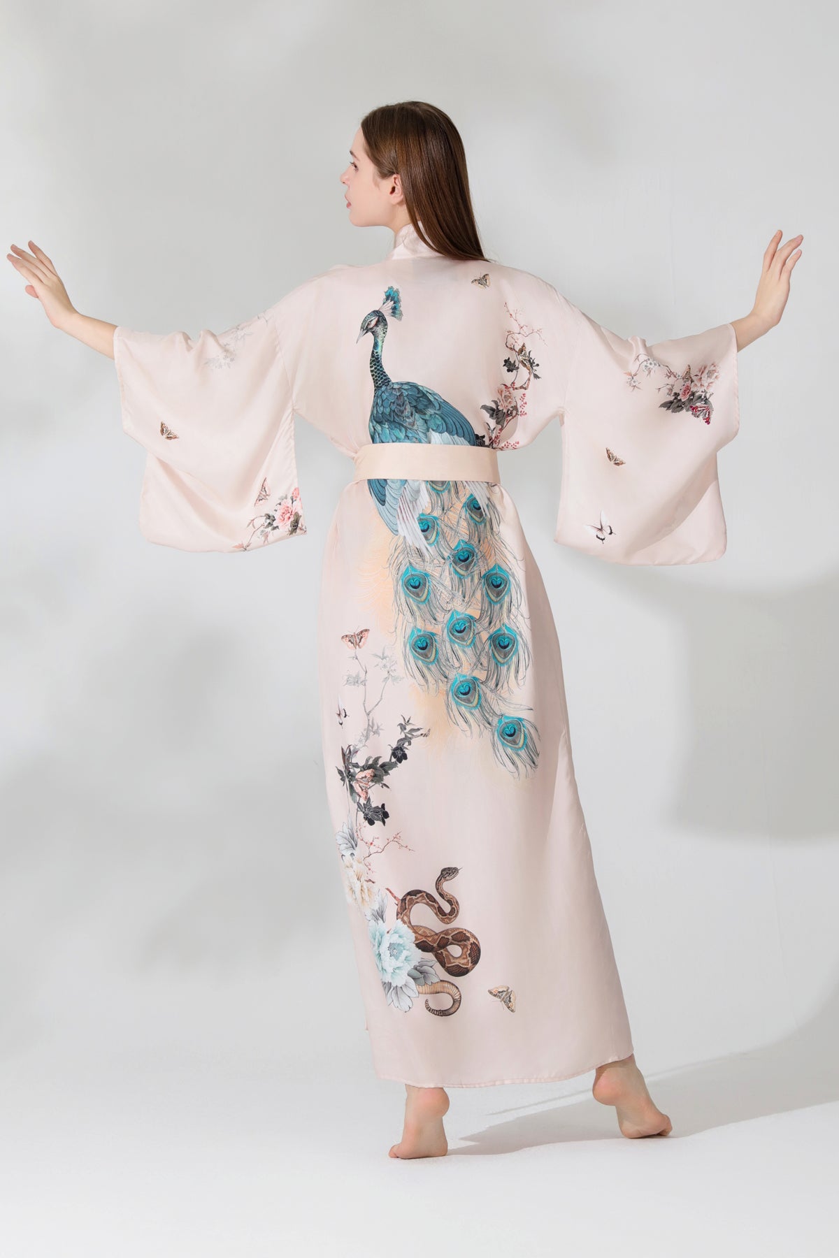 Silk Kimono Dressing Gown Royal Peacock | Pink