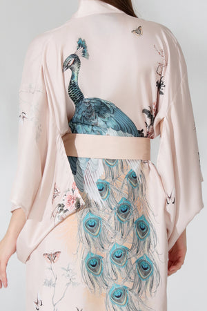 Silk Kimono Dressing Gown Royal Peacock | Pink Kimonos from helenloveday for 345