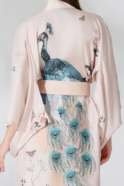 Silk Kimono Dressing Gown Royal Peacock | Pink Kimonos from helenloveday for 345