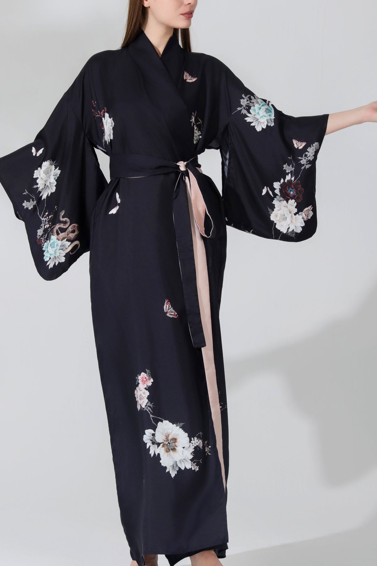 Black silk hot sale kimono dress