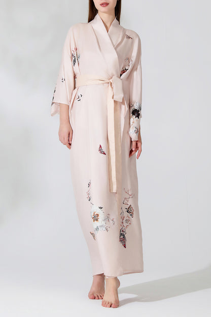 Silk Kimono Dressing Gown Royal Peacock | Pink Kimonos from helenloveday for 345