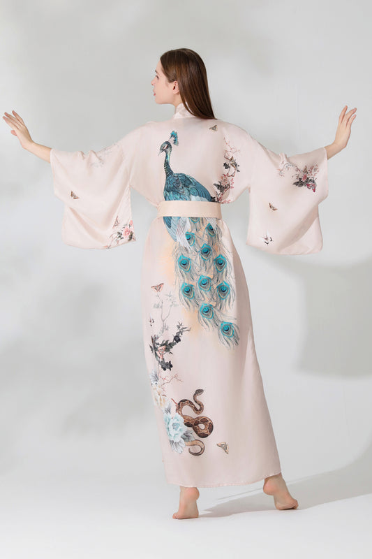 Silk Kimono Dressing Gown Pink | Royal Peacock