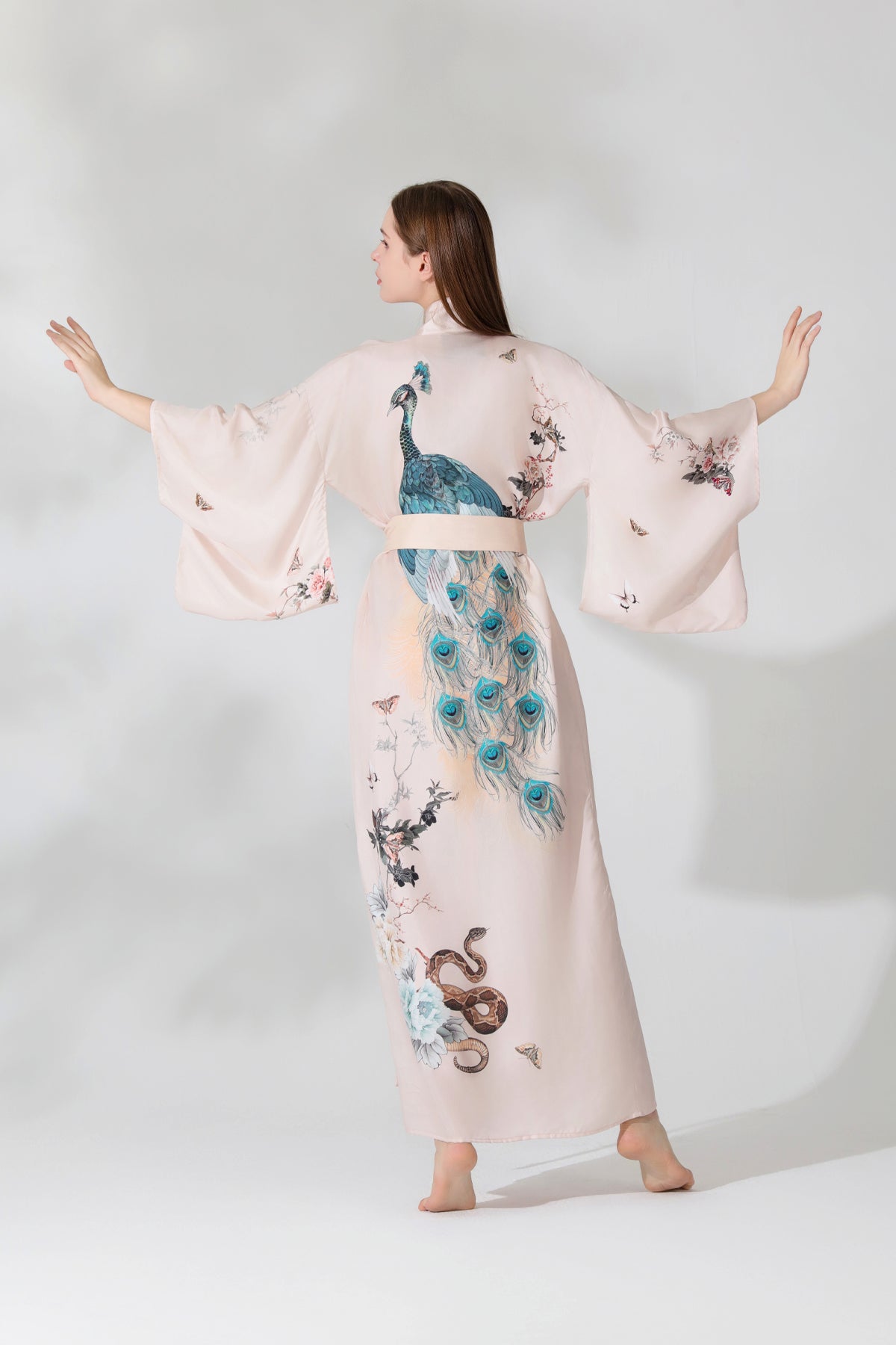 Silk Kimono Dressing Gown Pink | Royal Peacock