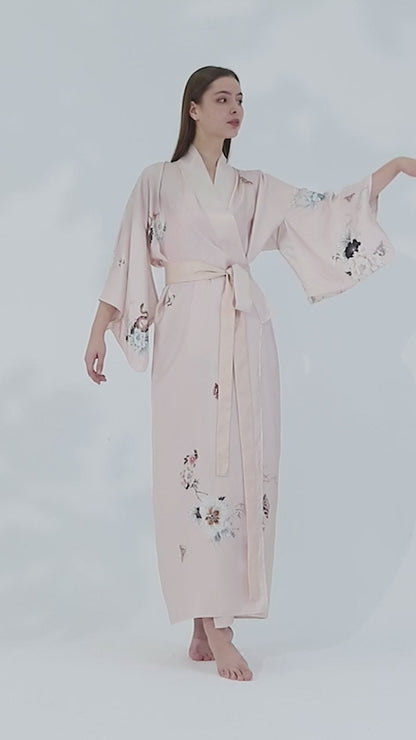Silk Kimono Dressing Gown Pink | Royal Peacock