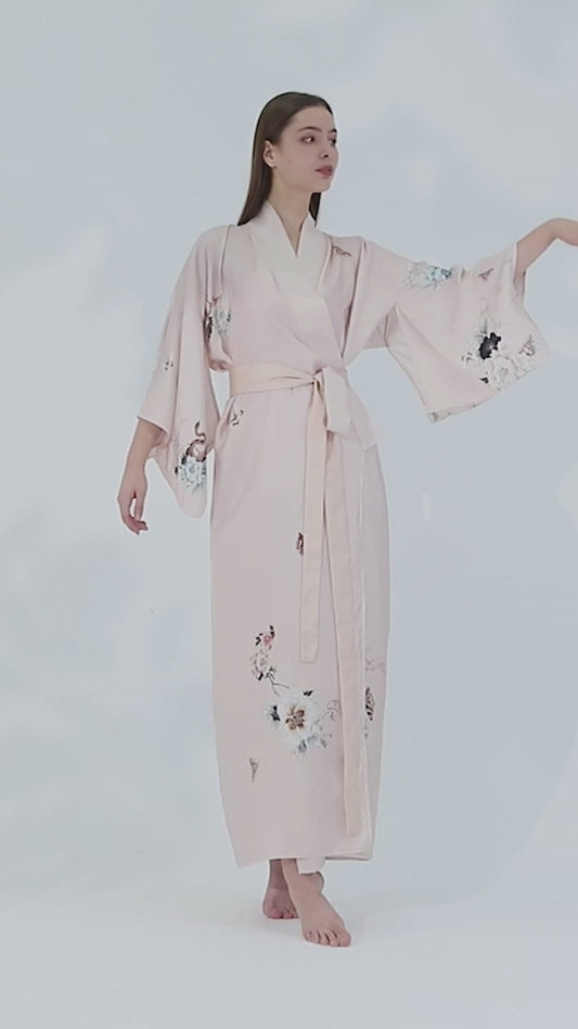Silk Kimono Dressing Gown Pink | Royal Peacock