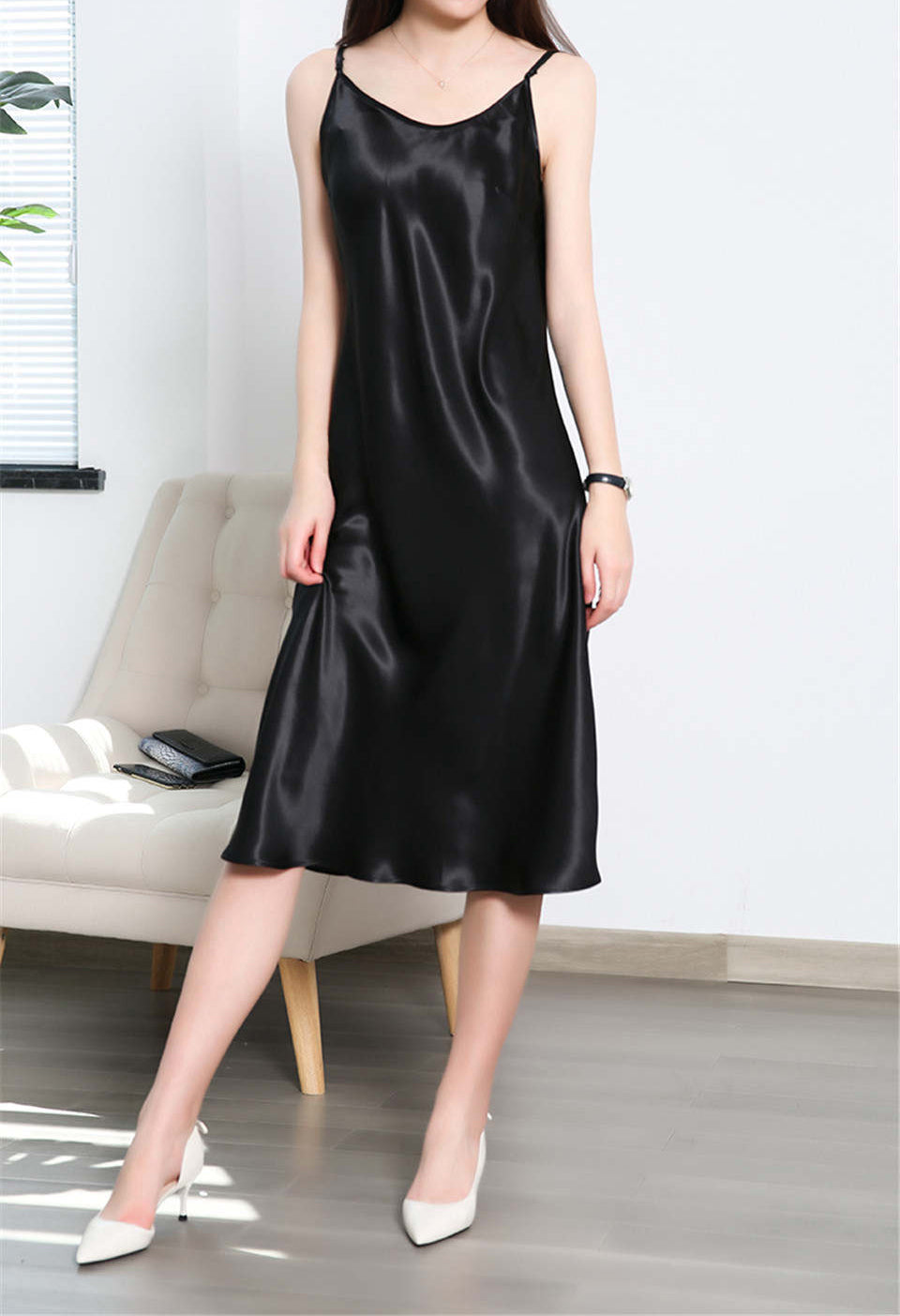 Silk Slip Dress | Nightgown | Black