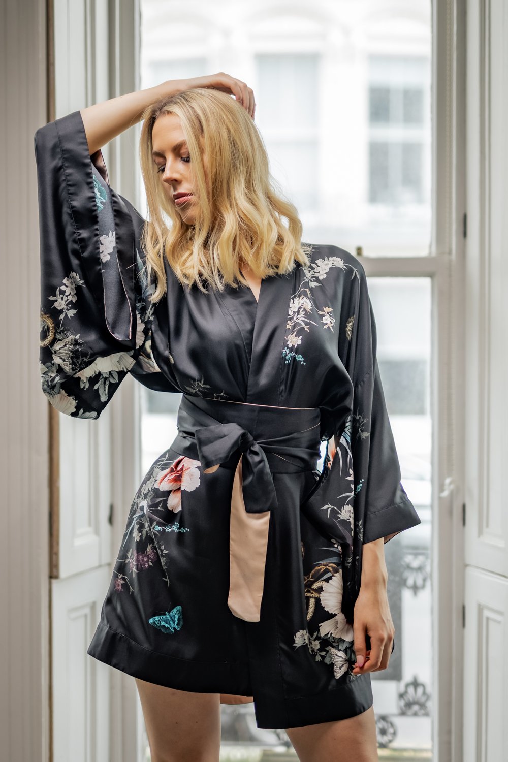 Pure Silk Kimono | Black | Luxury Dressing Gown | Helen Loveday | Garden of Dreams kimono from Helen Loveday for 285