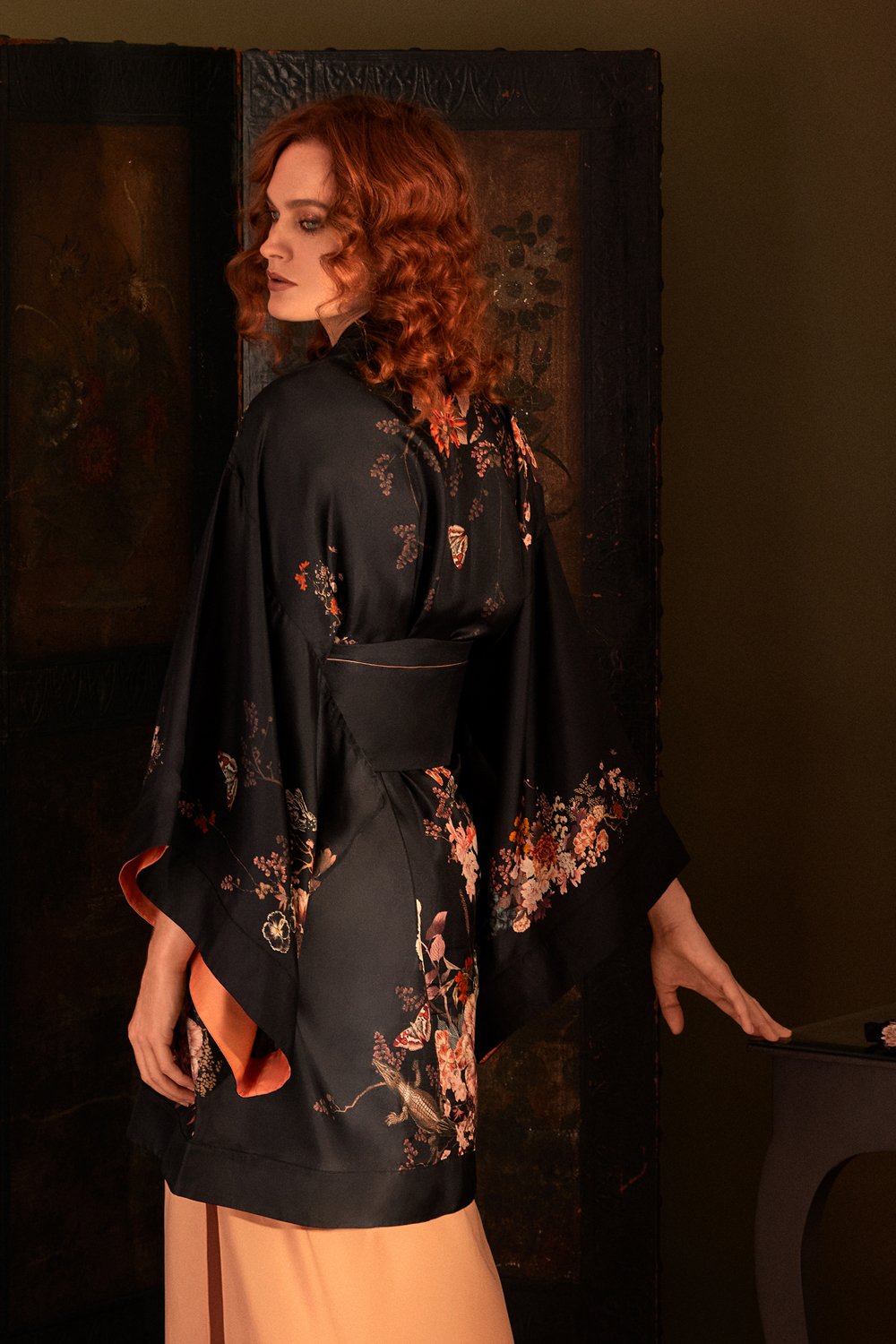 Silk Kimono Dressing Gown | Black kimono from Helen Loveday for 285