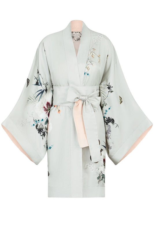 Pure Silk Kimono | Mint | Luxury Dressing Gown | Helen Loveday | Garden of Dreams